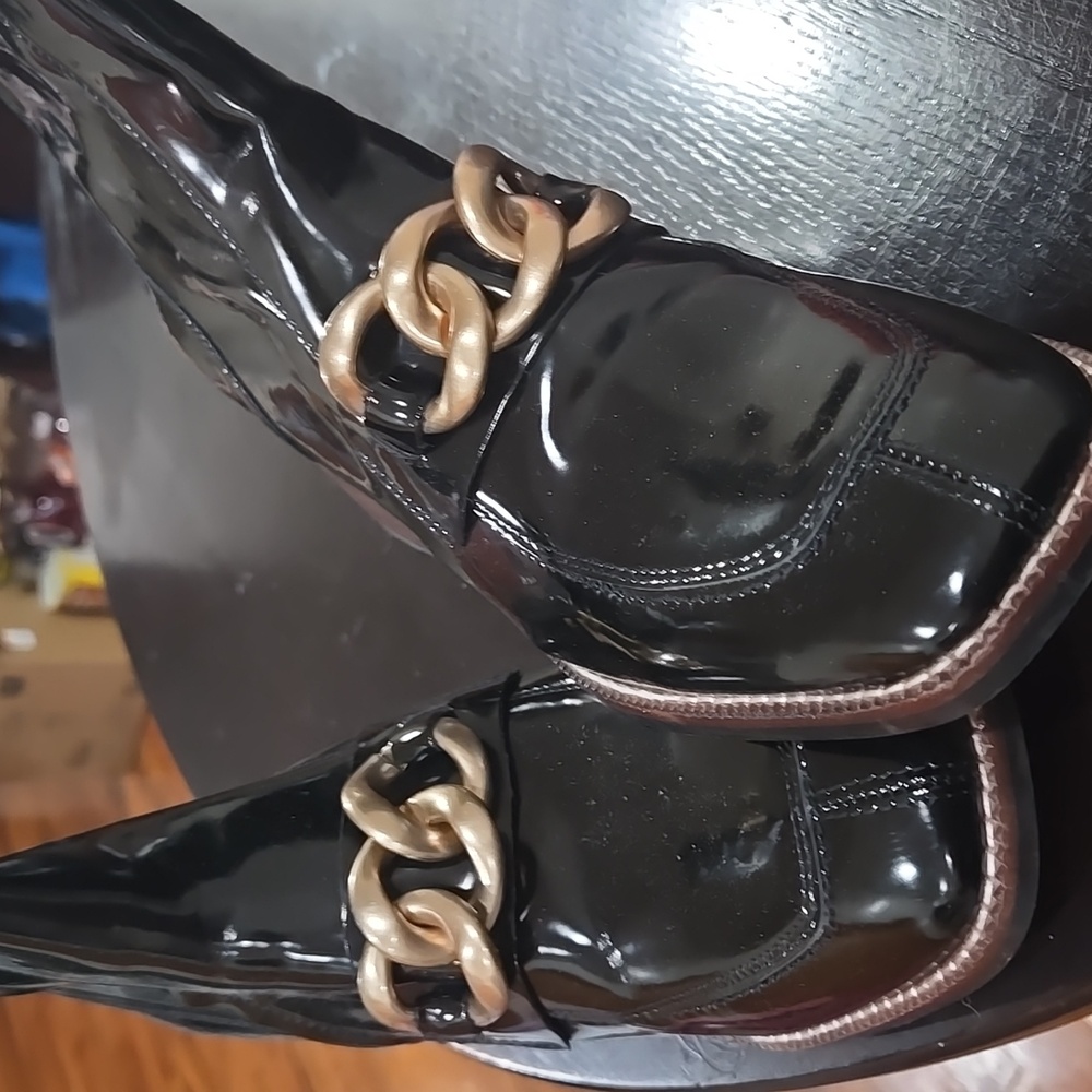Steve Madden Black Ankle Boots with Gold Chain Detail